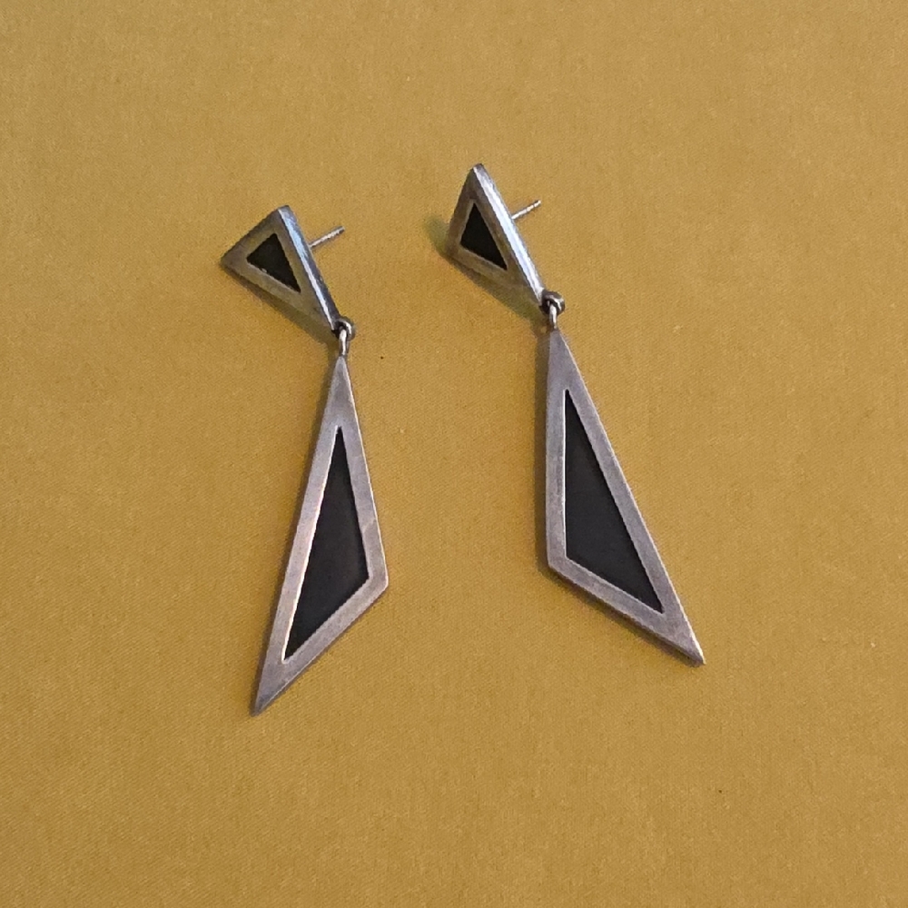 Vintage 925 Silver Geometric Earrings - "YV" Hallmark -Possibly By JanVan Schaik